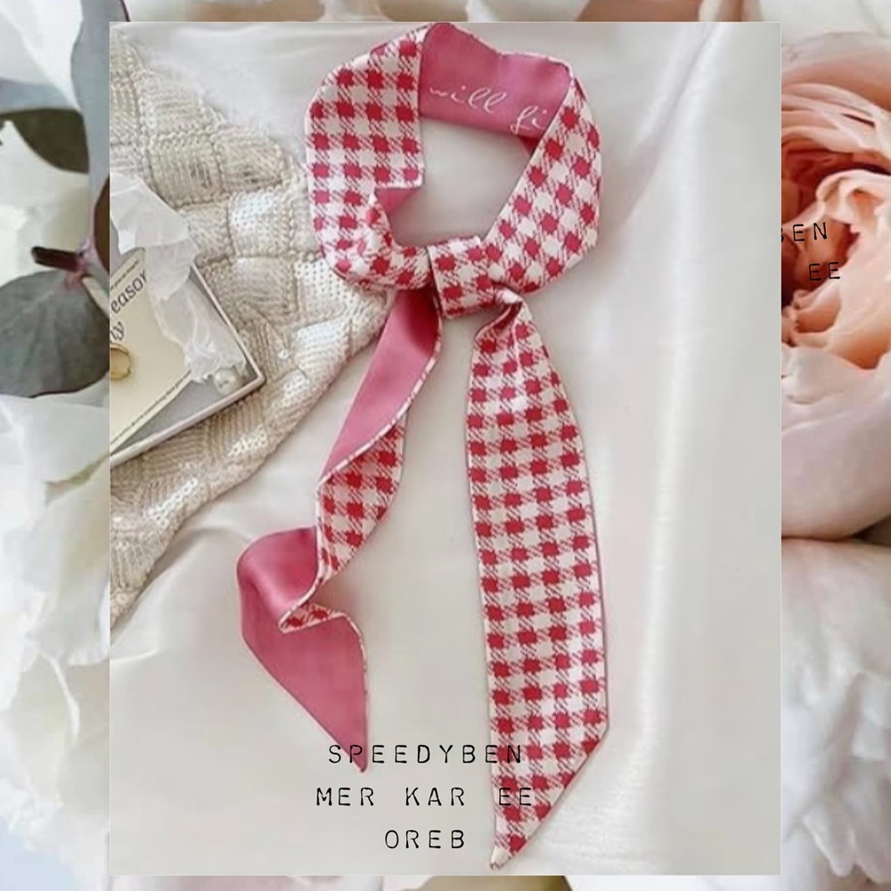 3/$20 Handbag Twilly Scarf pink plaid NWOT